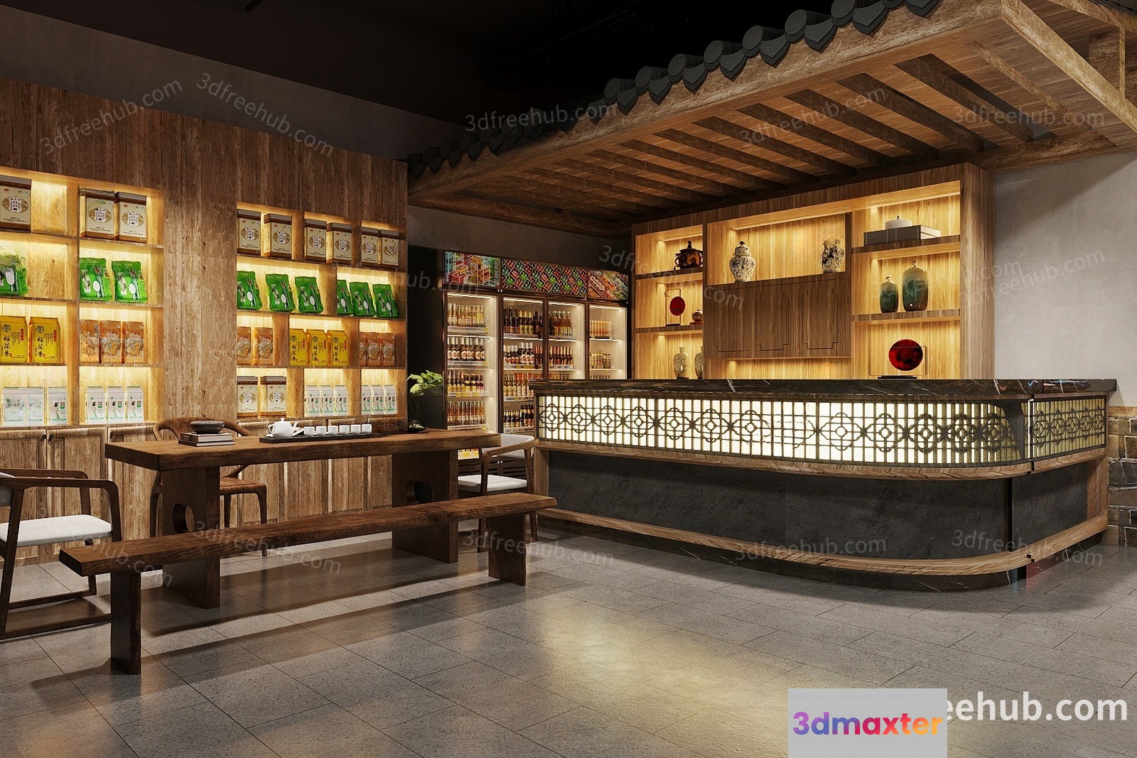 Wooden Bar Area 3D Model - 18644 - VRAY Render