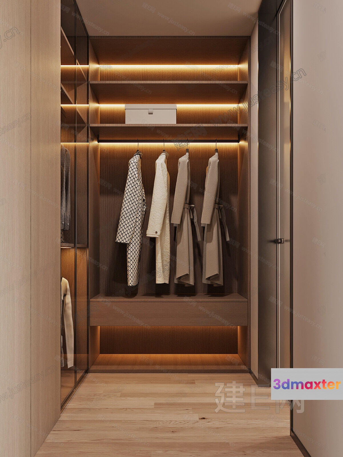 Modern Glass And Wood Closet 3D Model - 13851 - CORONA Render