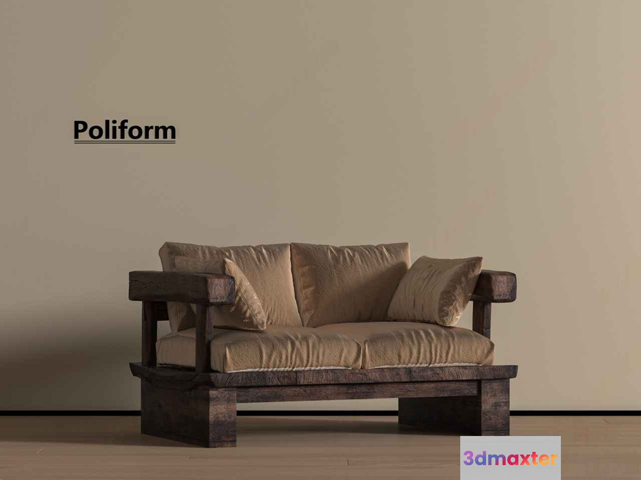 A Wooden Couch 3D Model - 17291 - VRAY Render