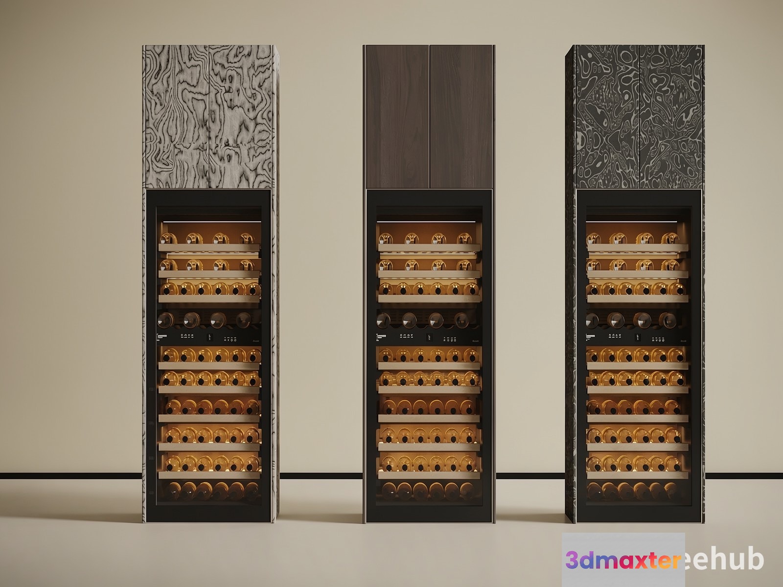A Wine Cellar With Three Large Tall And Narrow Cabinets 3D Model - 23581 - VRAY Render
