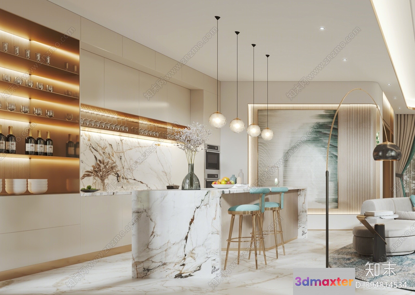 Modern Living Room 3D Model - 11296 - VRAY Render