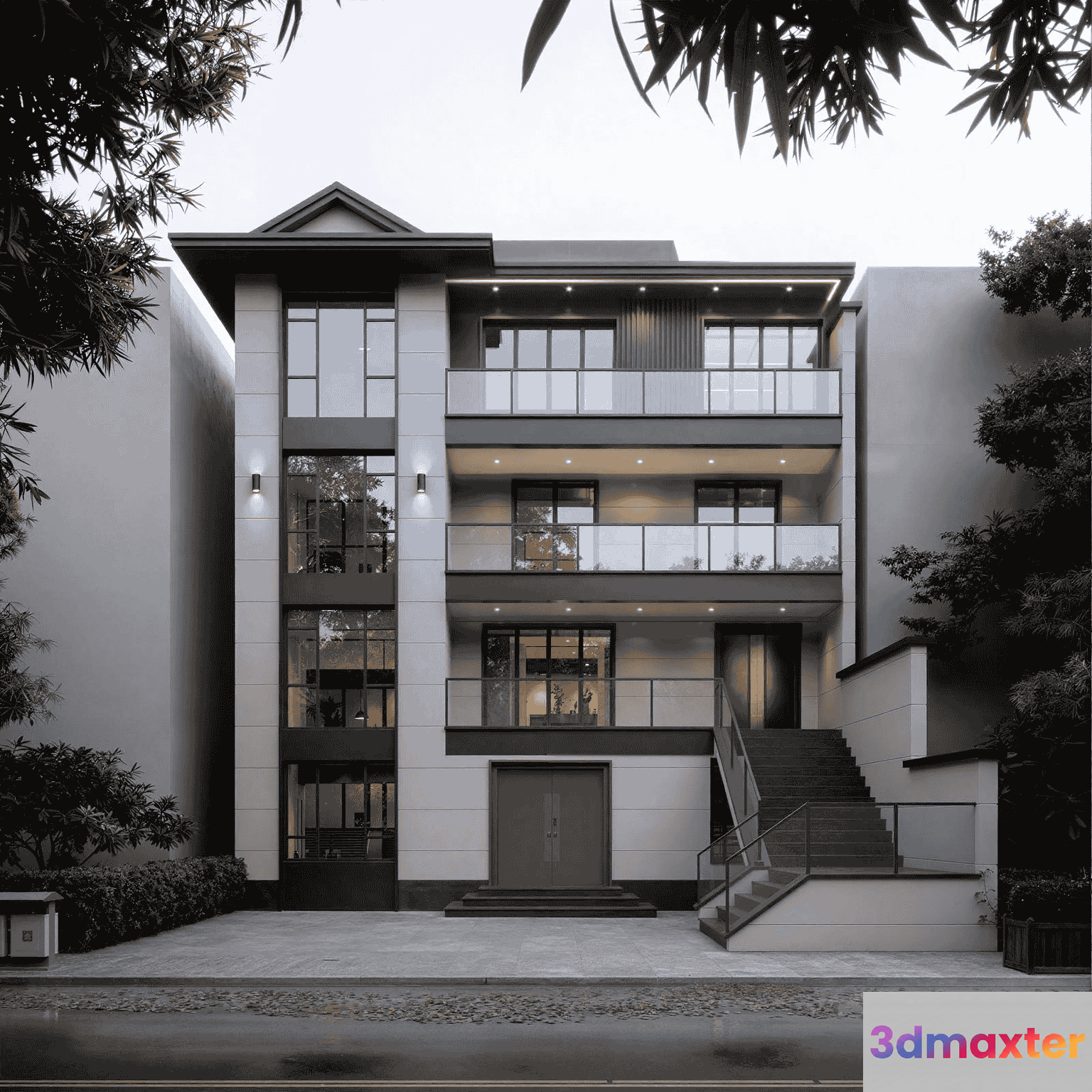 Modern Multi-Story Building 3D Model - 10487 - VRAY Render
