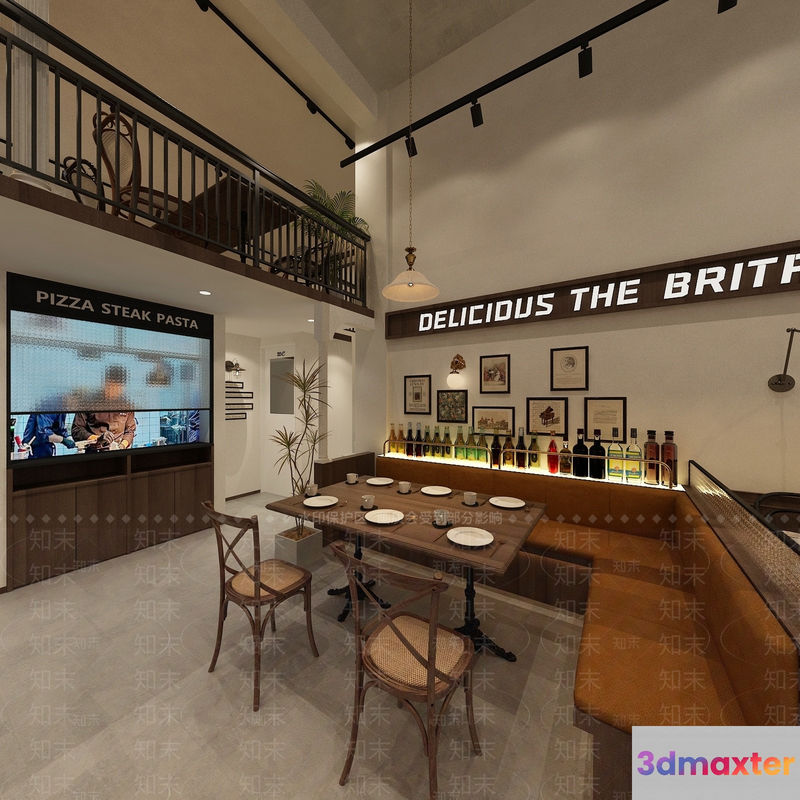 The Main Subject Is A Dining Room With A Long Table And Chairs Featuring 3D Model - 12078 - VRAY Render