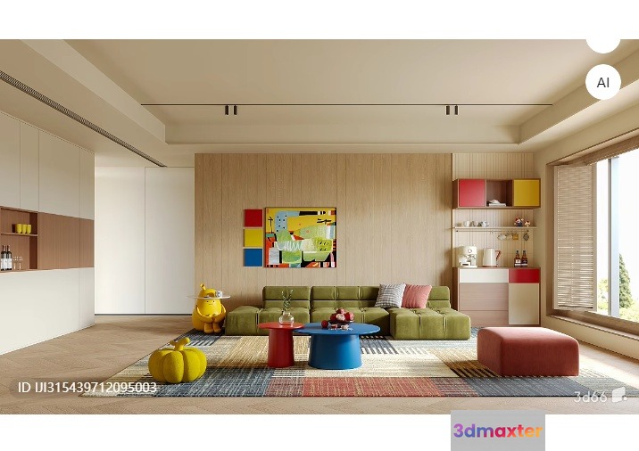 Modern Living Room 3D Model - 7459 - VRAY Render