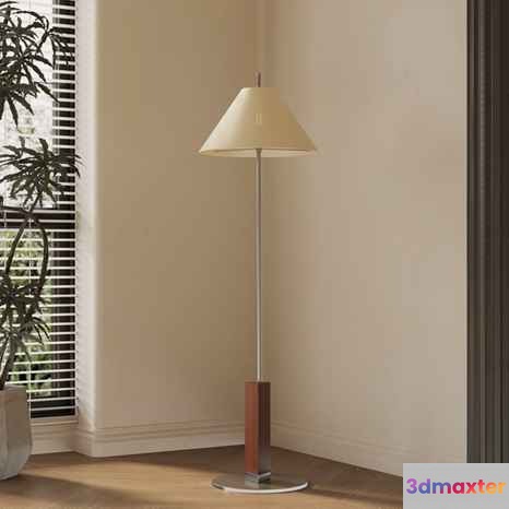 A Tall Lamp With A White Shade 3D Model - 11087 - VRAY Render