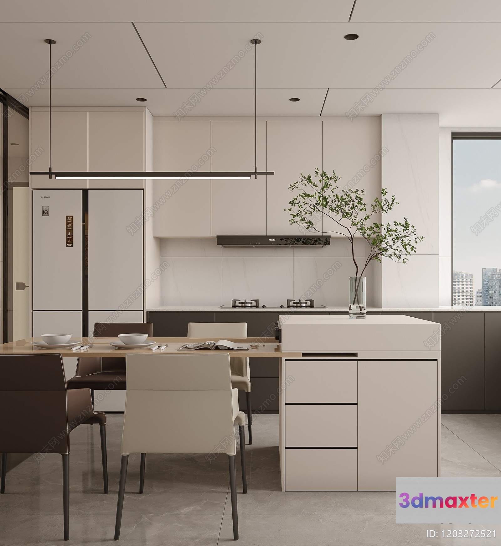 Modern Minimalist Kitchen 3D Model - 8882 - VRAY Render