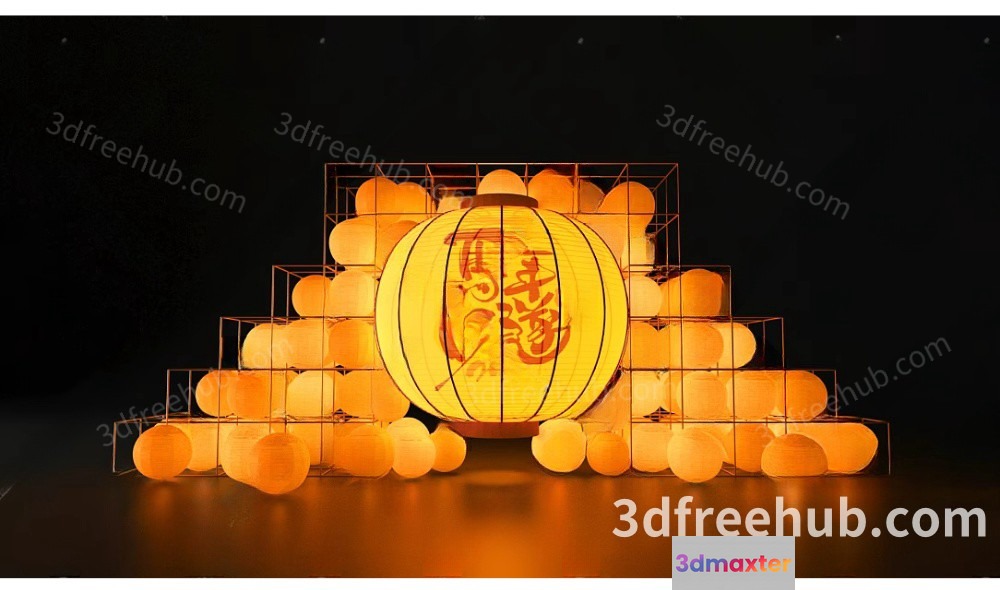 The Main Subject Is A 3D Rendering Of A Yellow Lantern Surrounded By 3D Model - 18921 - VRAY Render