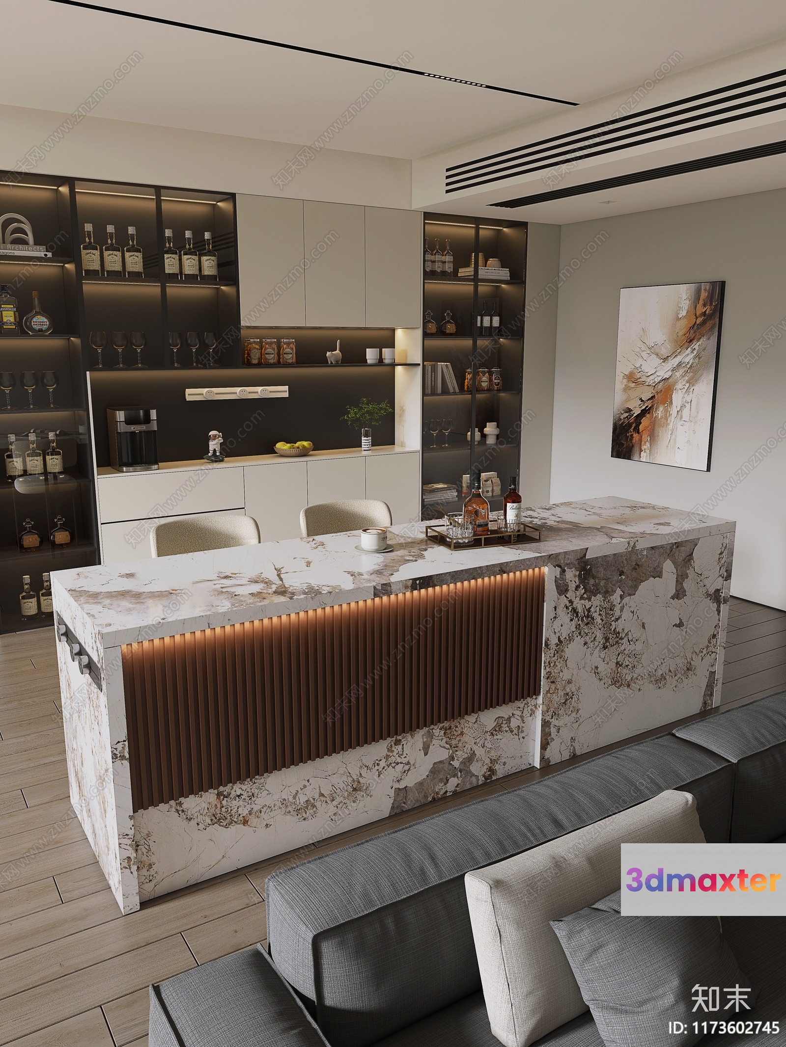 Modern Living Room 3D Model - 2635 - VRAY Render