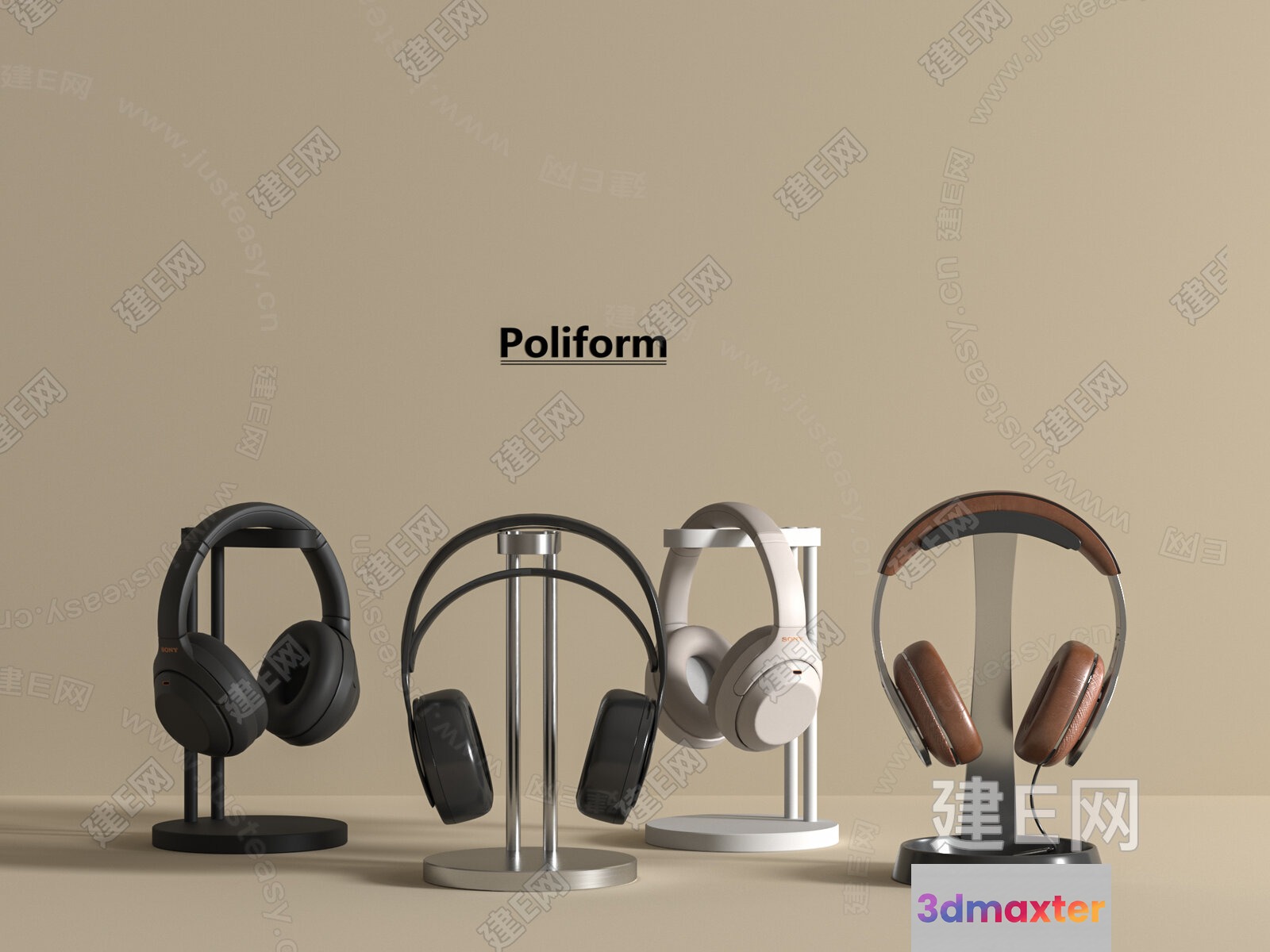 Headphones On Stands 3D Model - 21017 - VRAY Render