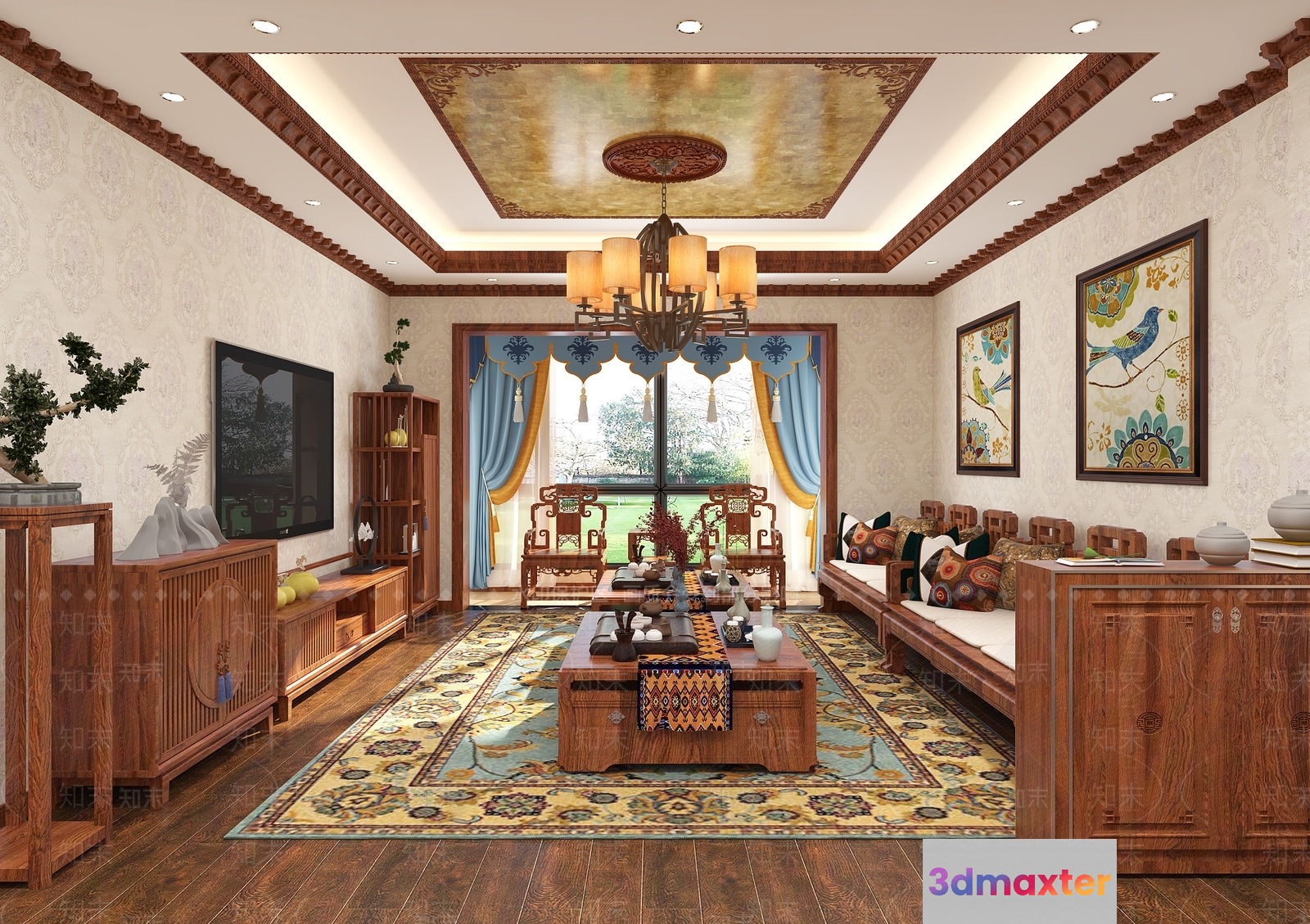 Traditional Asian Living Room 3D Model - 6949 - VRAY Render