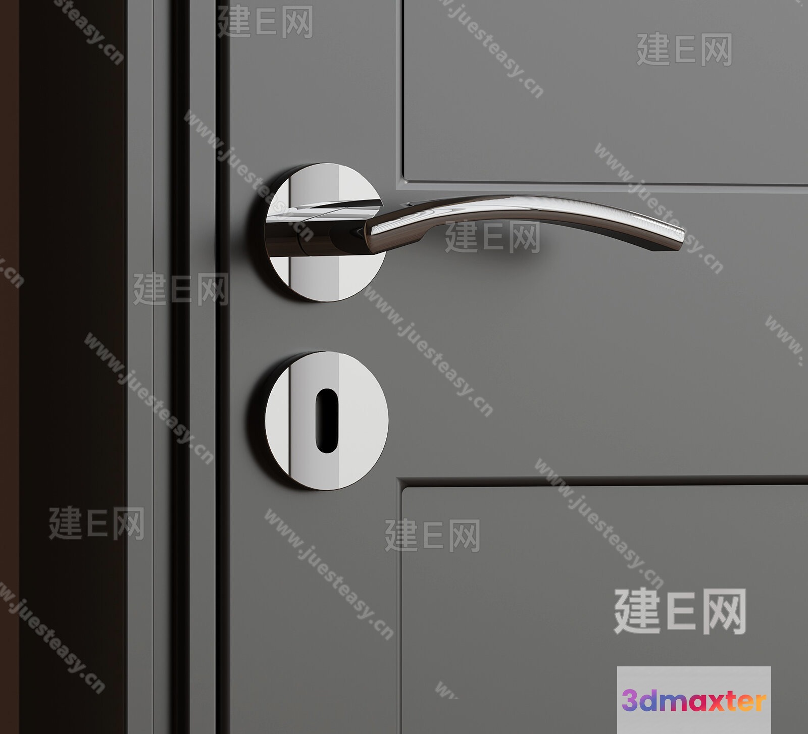 A Silver Door Handle 3D Model - 5138 - VRAY Render
