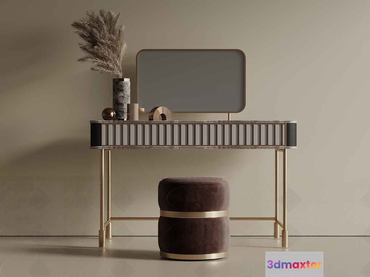 Modern Gold And Gray Vanity 3D Model - 449 - VRAY Render