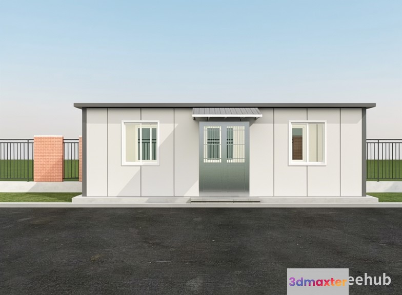 A Small White Building With A Gray Roof 3D Model - 22454 - VRAY Render
