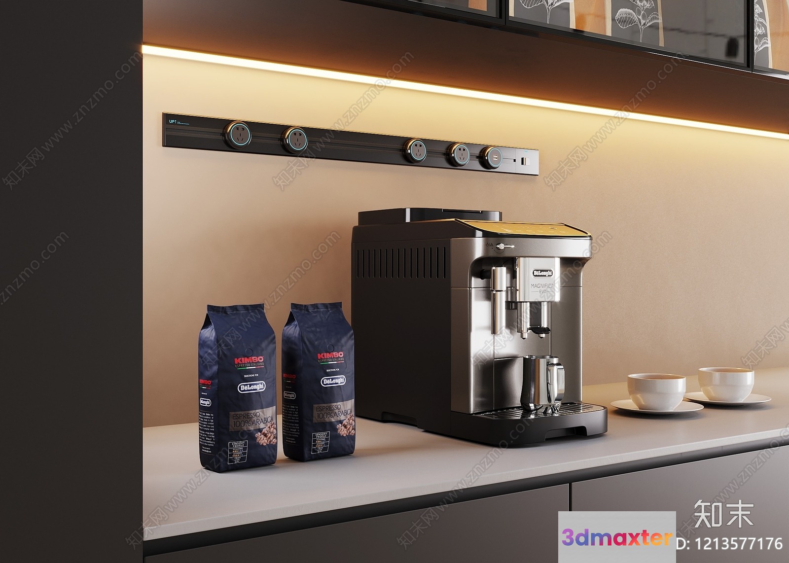A Kitchen Counter With A Coffee Machine 3D Model - 22827 - VRAY Render