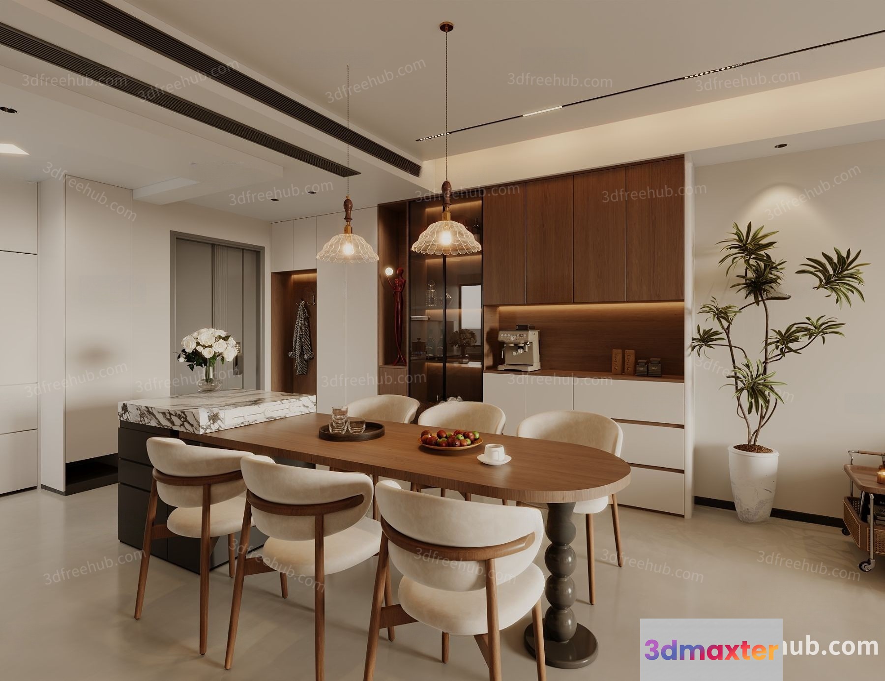 Modern Dining Room 3D Model - 22709 - VRAY Render