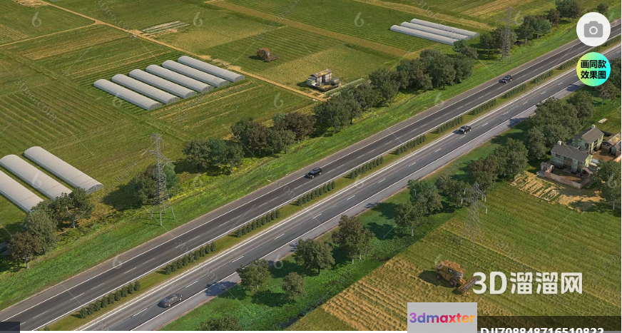 A 3D Rendering Of A Highway In A Rural Area 3D Model - 8026 - VRAY Render