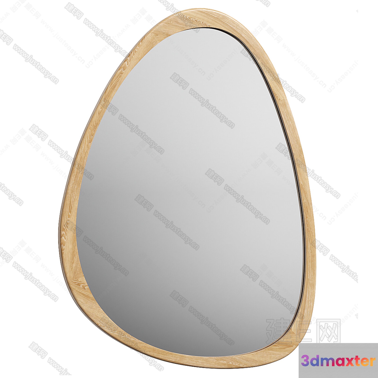 A Wooden-Framed Mirror With A Light-Colored Wood Finish 3D Model - 10119 - VRAY Render