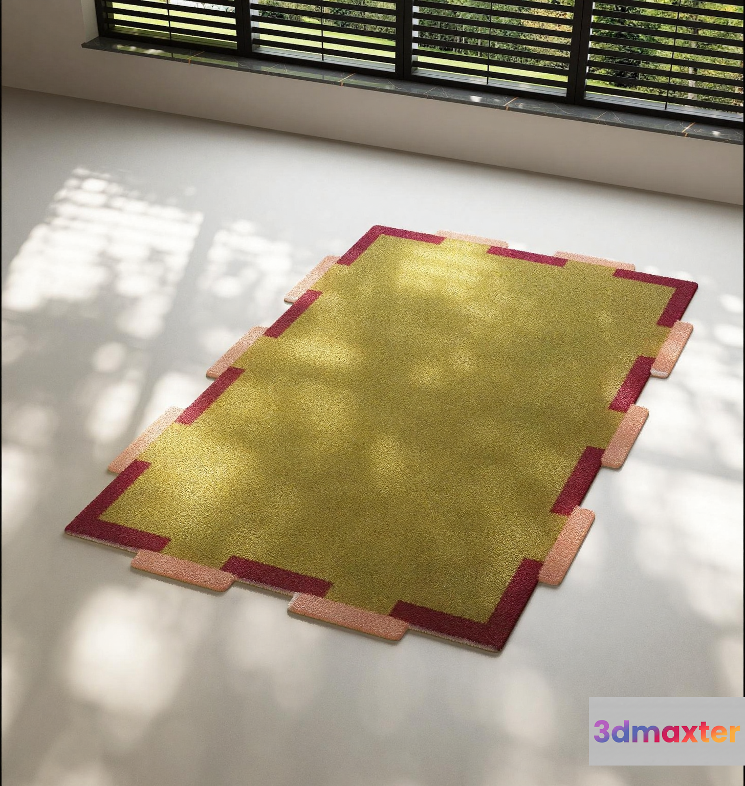 A Yellow Rug With A Red Border 3D Model - 15343 - VRAY Render