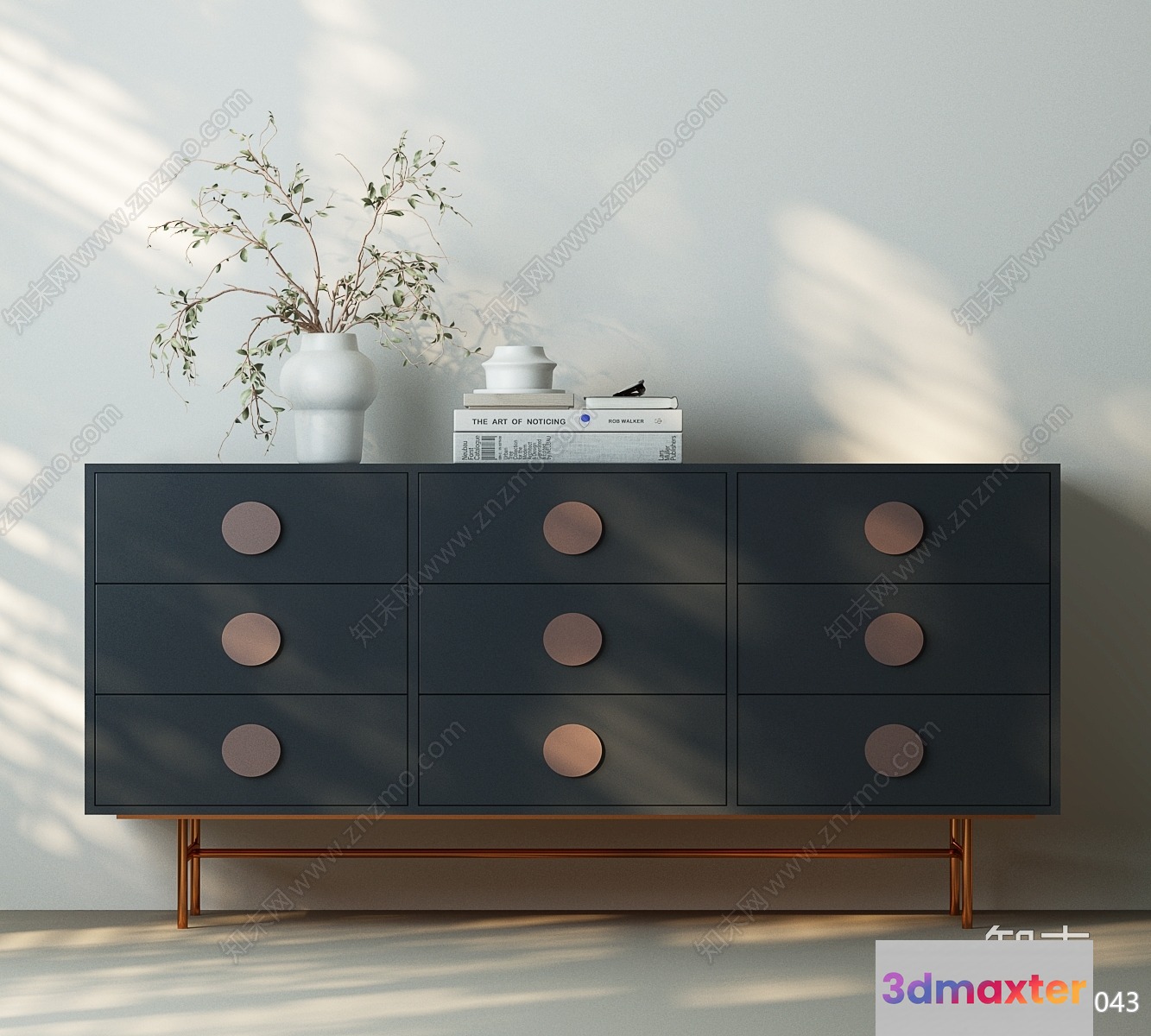 Modern Dresser With Copper Accents 3D Model - 14595 - VRAY Render