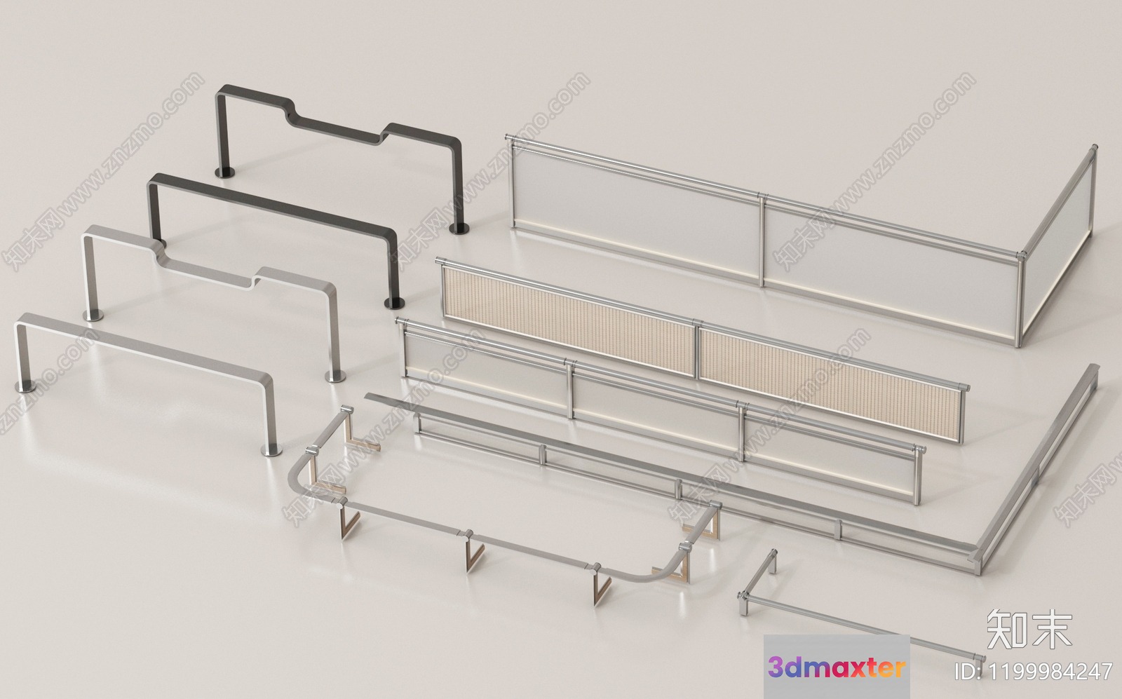 Modern Metal Railings 3D Model - 1200 - VRAY Render