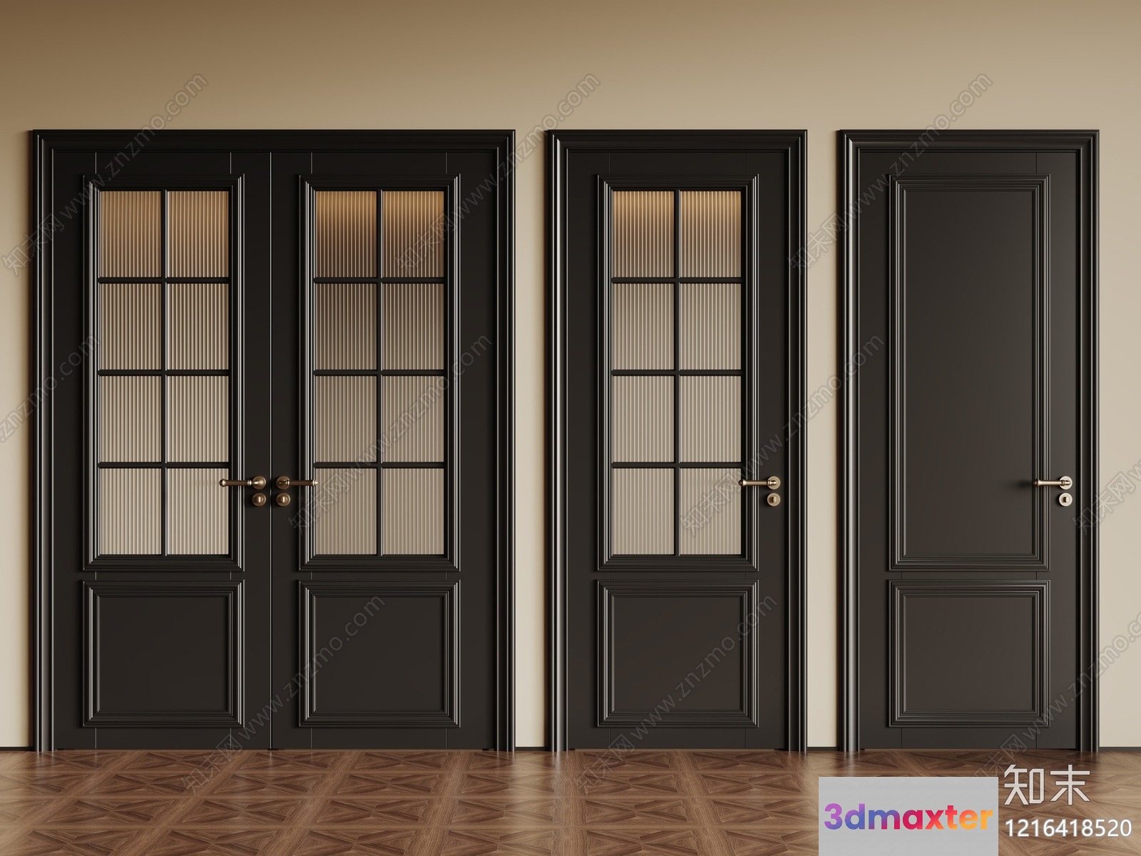 A Set Of Black Doors 3D Model - 18071 - VRAY Render
