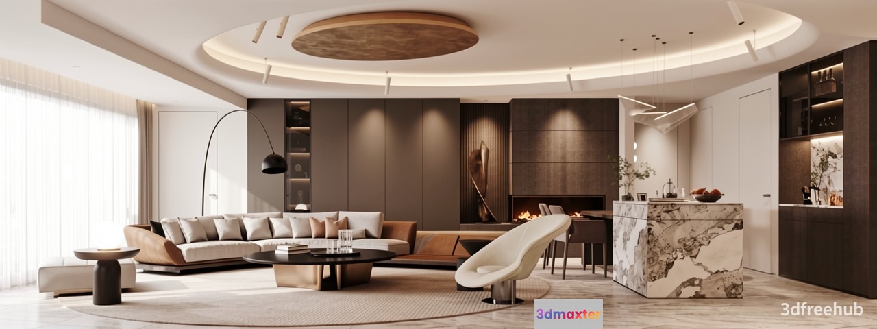 Modern Living Room 3D Model - 20004 - VRAY Render