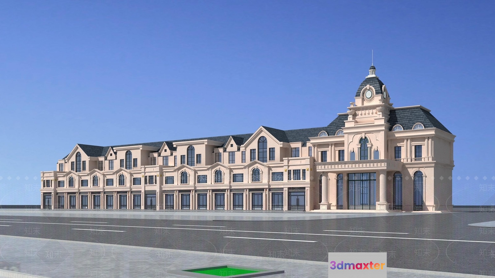 The Main Subject Is A Large Building Characterized By Its European-Style Architecture 3D Model - 10875 - VRAY Render