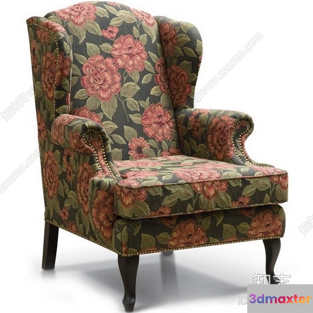 Floral Wingback Chair 3D Model - 4118 - VRAY Render