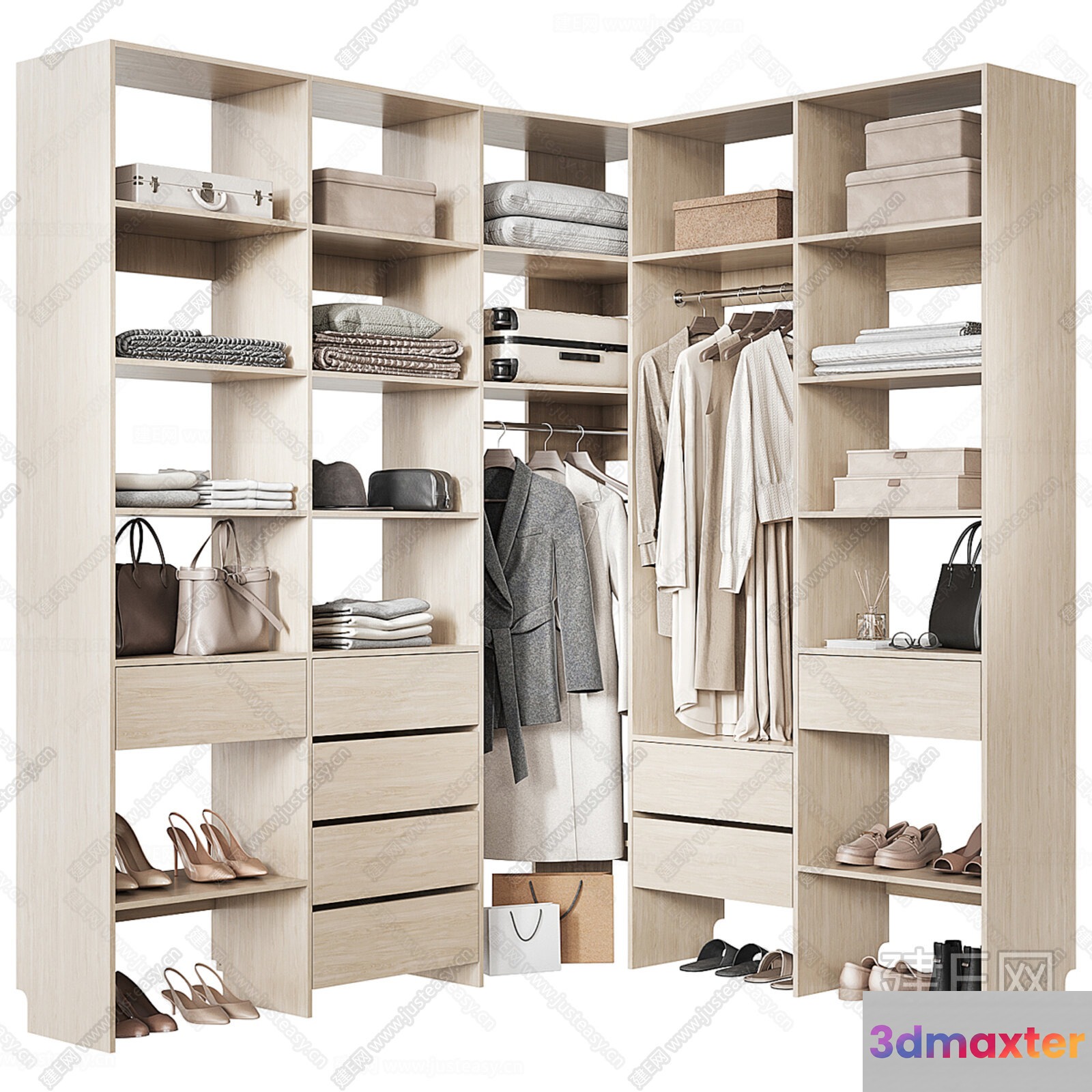 A Large Light-Colored Closet System 3D Model - 19033 - CORONA Render
