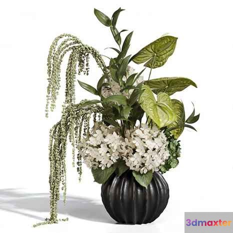 A Floral Arrangement In A Black Vase 3D Model - 8236 - CORONA Render