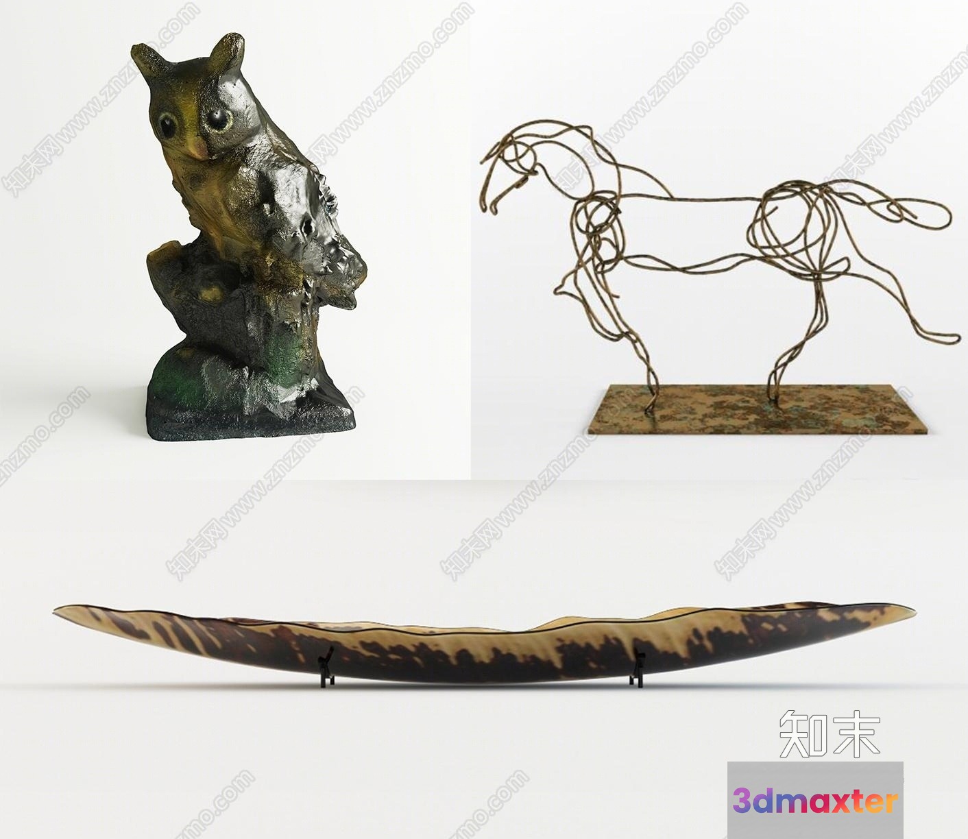 Three Sculptures Of Animals 3D Model - 8903 - VRAY Render