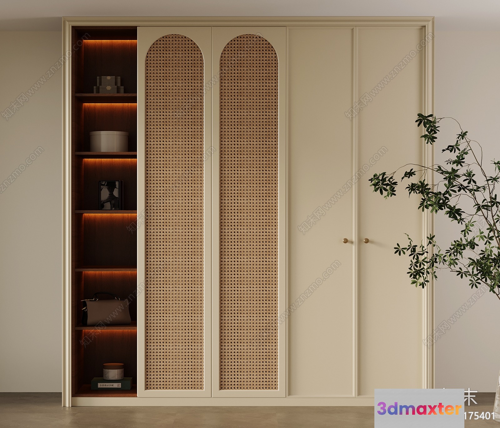 Modern Cream-Colored Wardrobe 3D Model - 16341 - VRAY Render