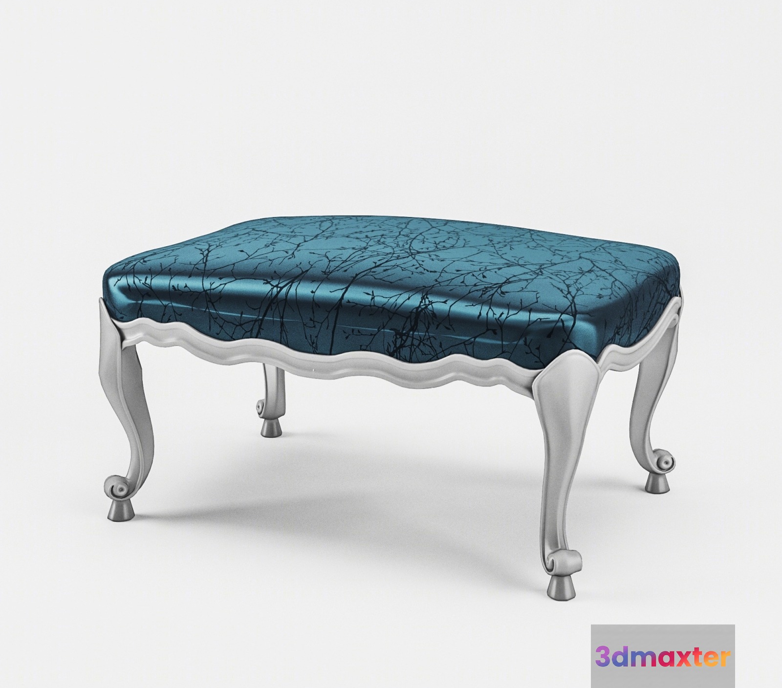 A Small Ornate Stool With A Blue Seat And White Legs 3D Model - 2441 - VRAY Render