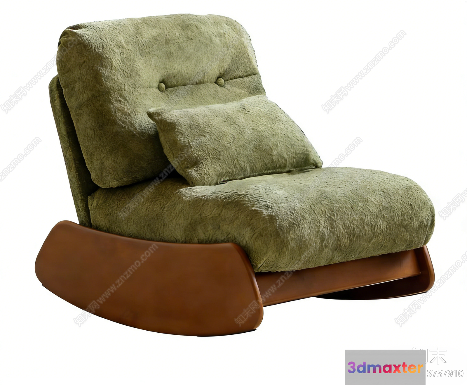 Wooden Rocking Chair With Green Cushion 3D Model - 9549 - VRAY Render
