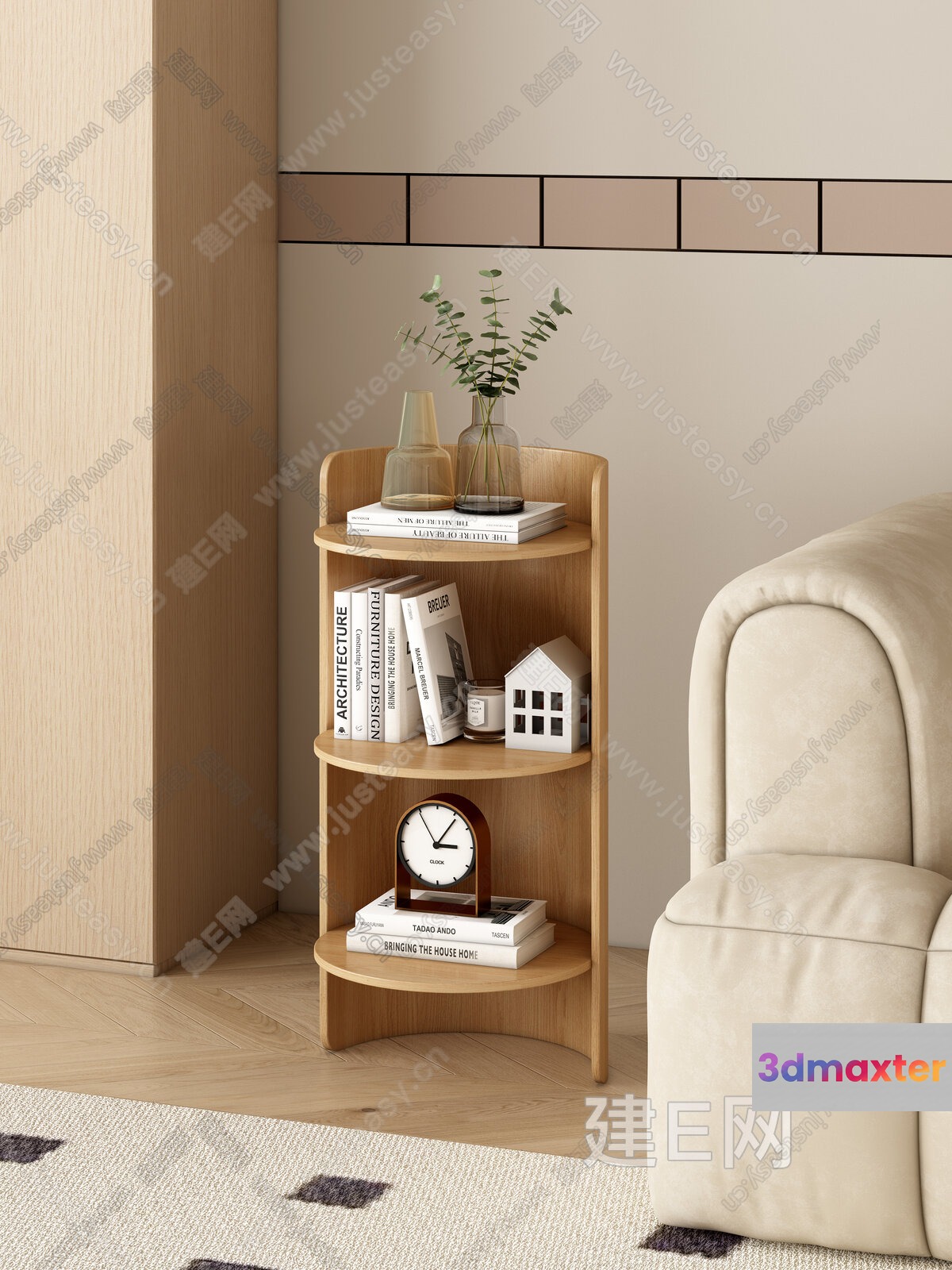 A Wooden Bookshelf 3D Model - 15648 - VRAY Render