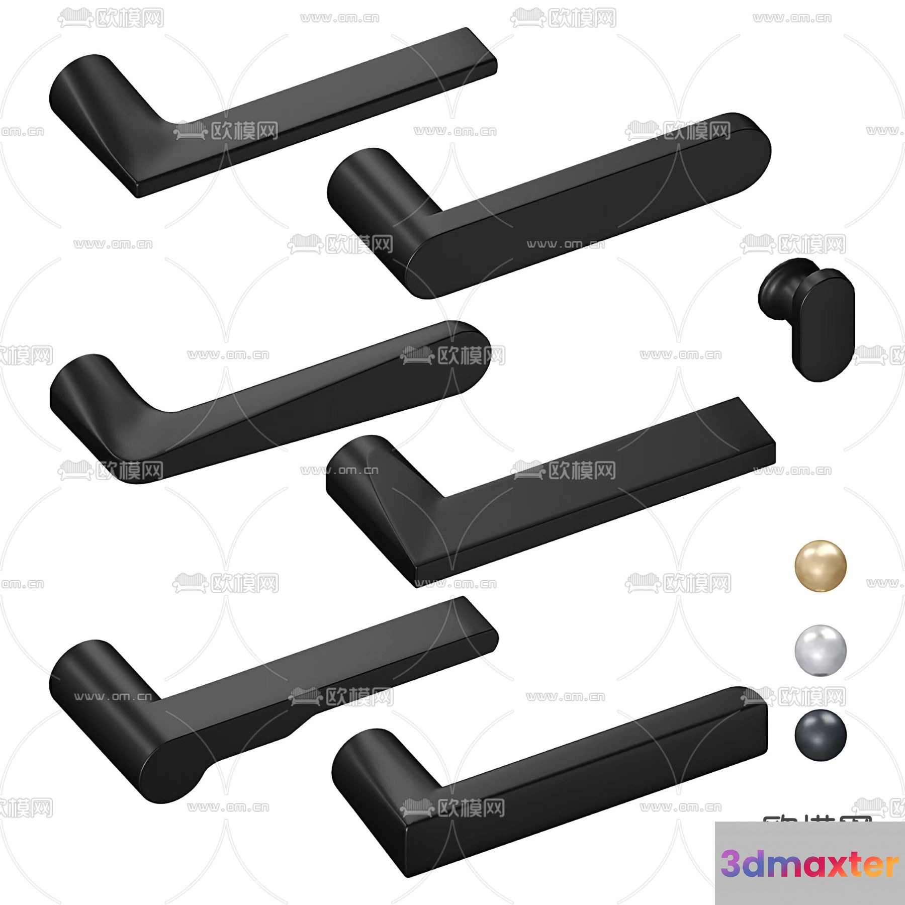 A Set Of Black Door Handles 3D Model - 2889 - VRAY Render