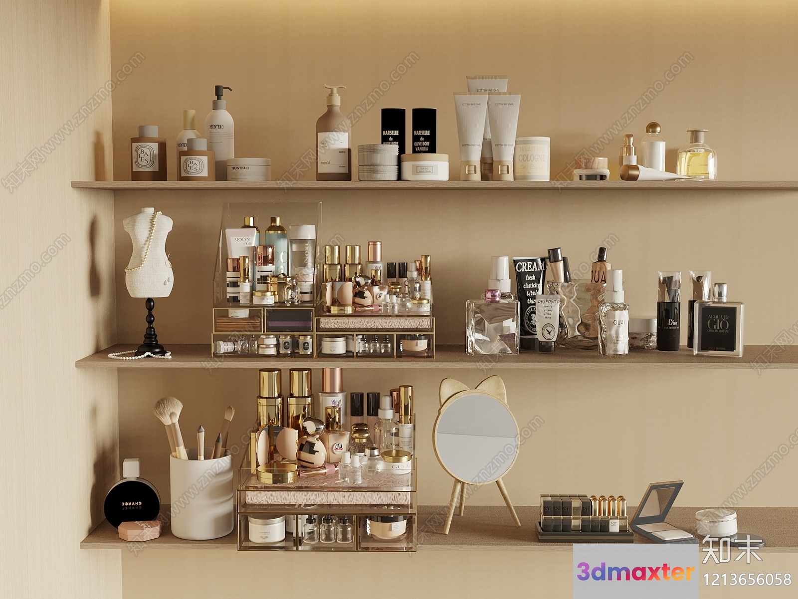 Modern Makeup Shelf 3D Model - 12371 - VRAY Render