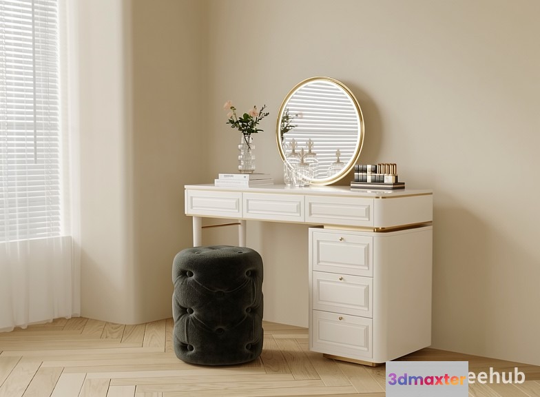 White Vanity With Round Mirror 3D Model - 23587 - VRAY Render