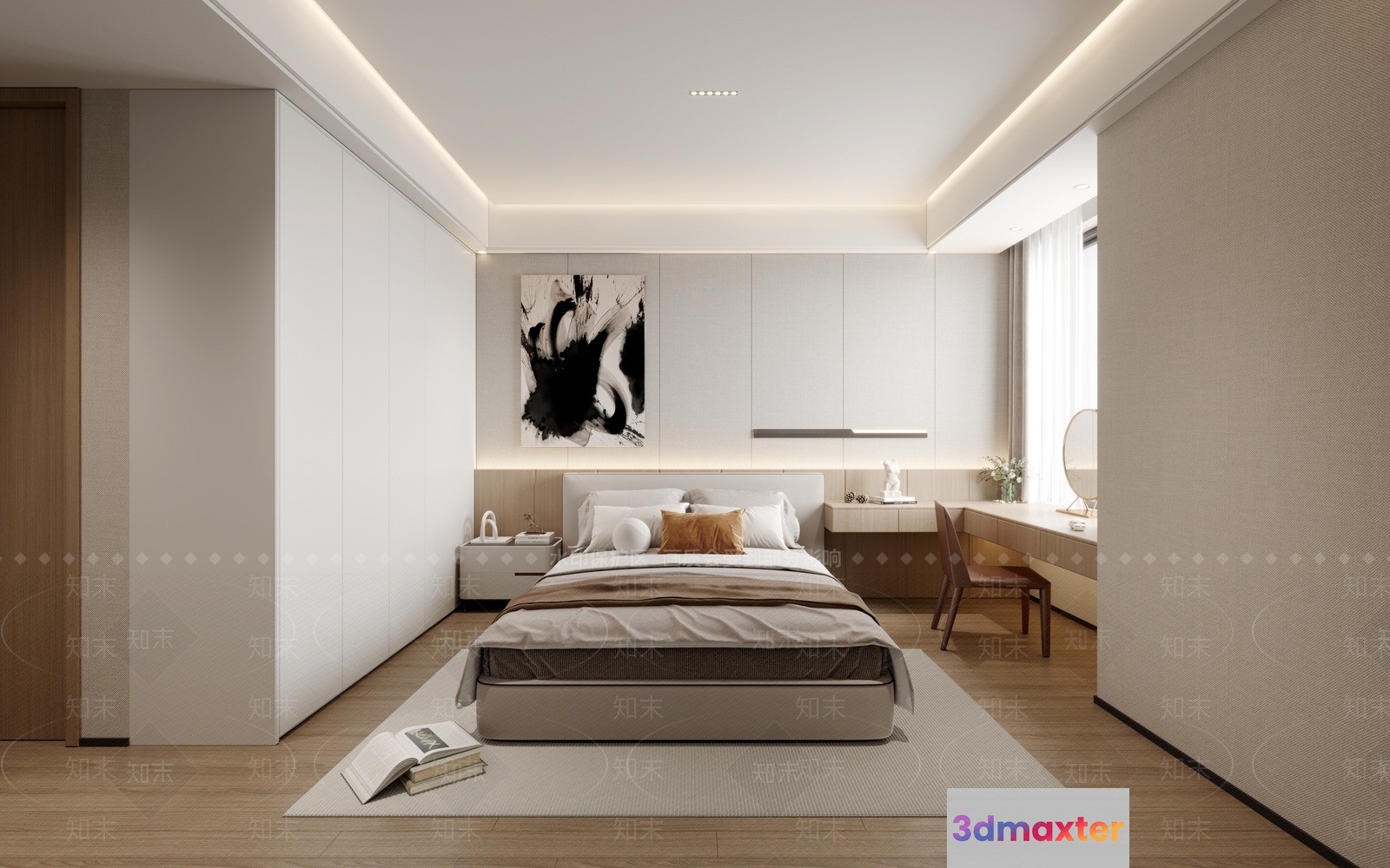 Modern Minimalist Bedroom 3D Model - 9239 - VRAY Render