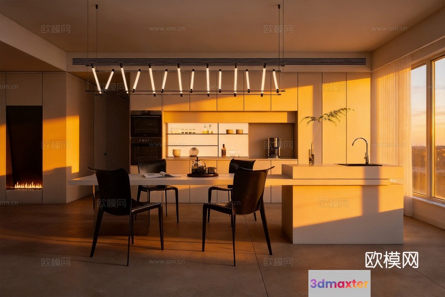 Modern Kitchen With White Countertops 3D Model - 5362 - VRAY Render