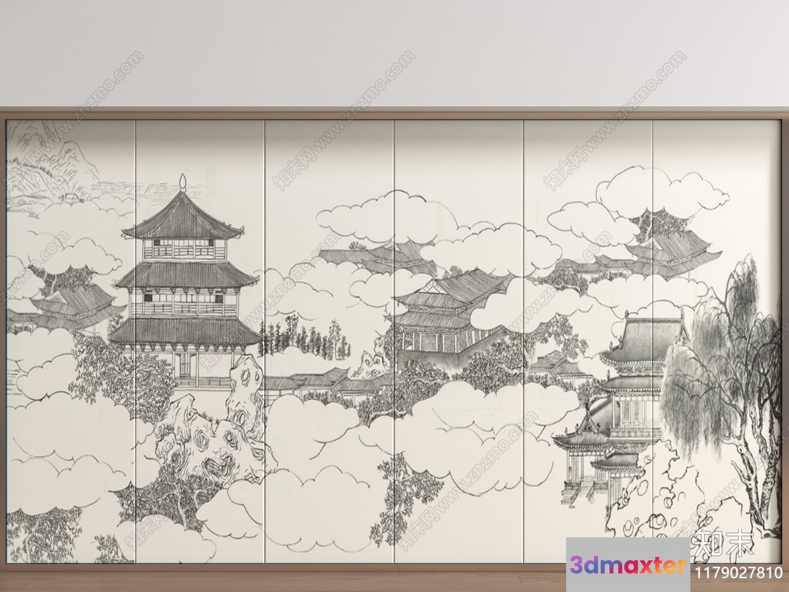 The Single Main Subject Is A Black And White Drawing Of A Building In The 3D Model - 8073 - VRAY Render