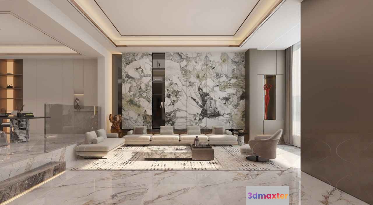 Modern Living Room 3D Model - 19476 - VRAY Render
