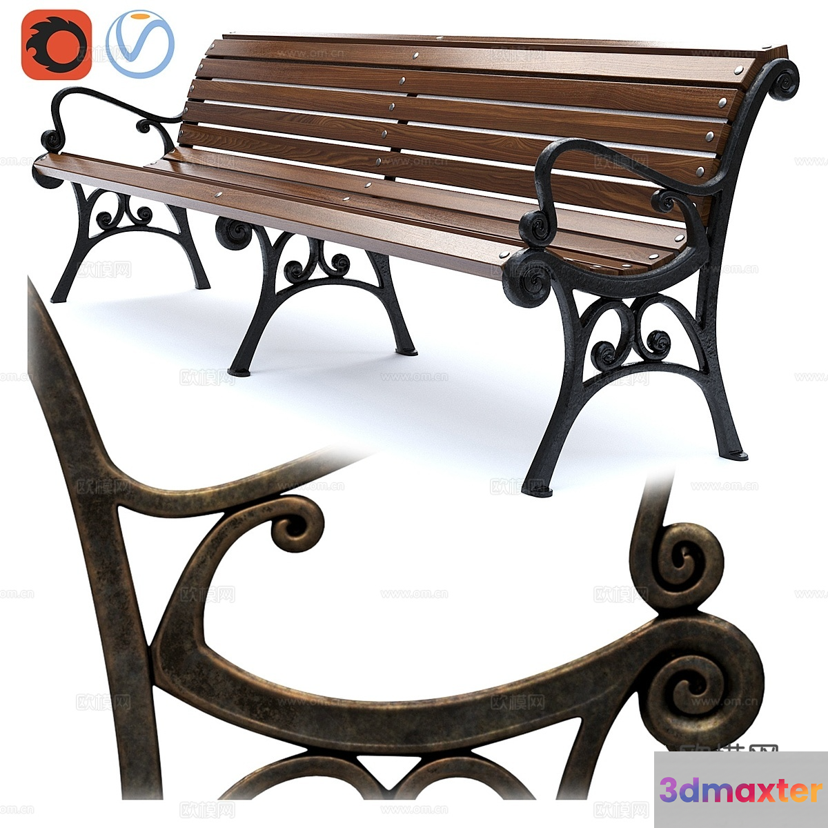 A Park Bench 3D Model - 395 - VRAY Render