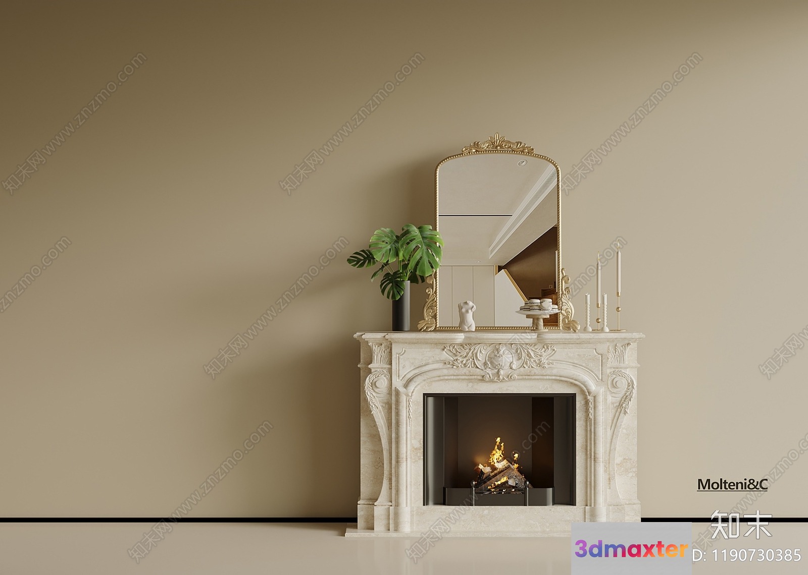 A White Fireplace 3D Model - 7525 - VRAY Render
