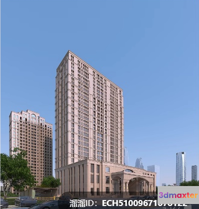 A Tall Building With A Light-Colored Facade 3D Model - 1157 - VRAY Render
