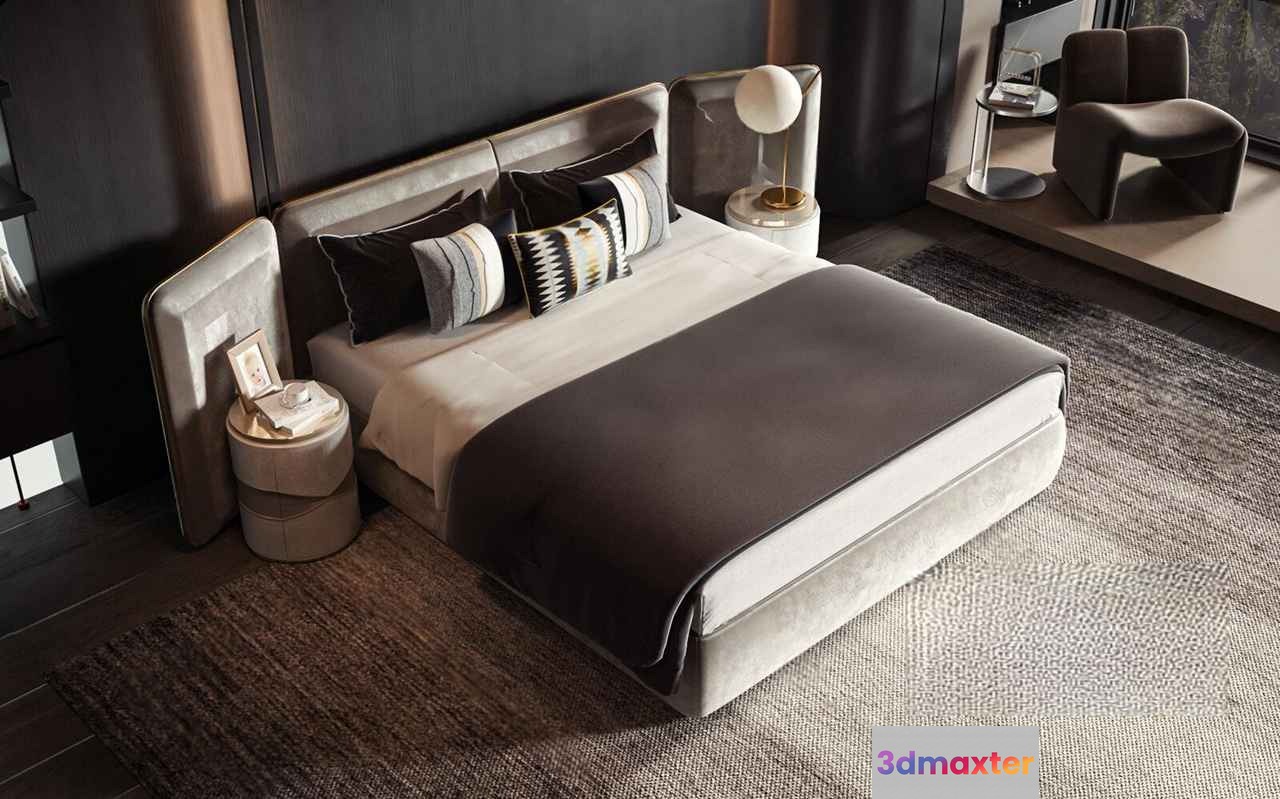 Modern Grey Bed 3D Model - 2654 - VRAY Render