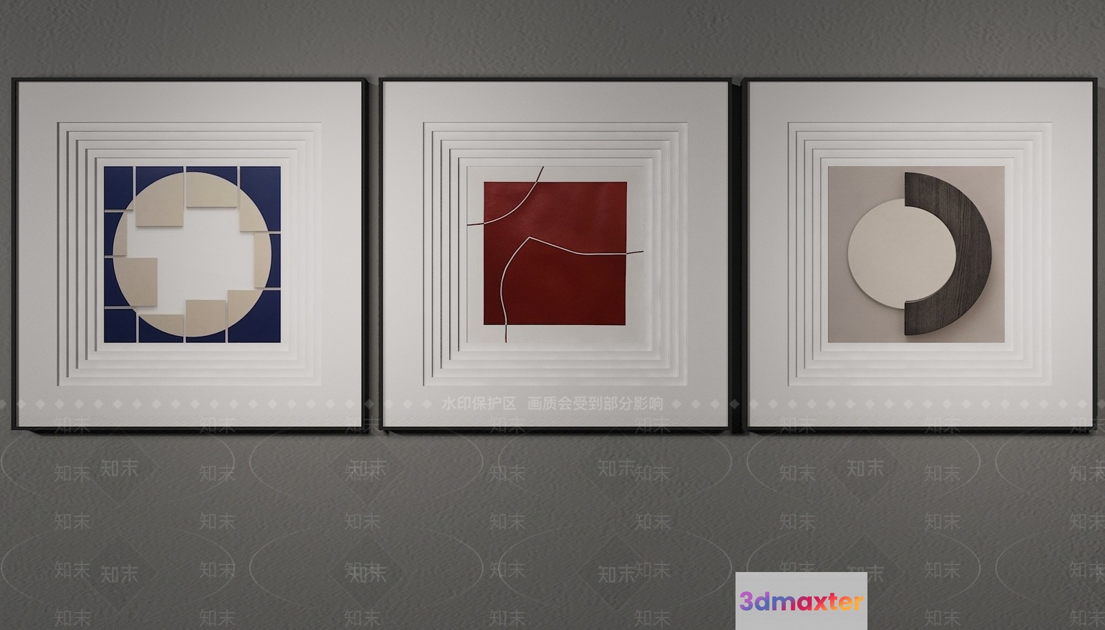 A Set Of Three Abstract Art Pieces 3D Model - 12601 - VRAY Render
