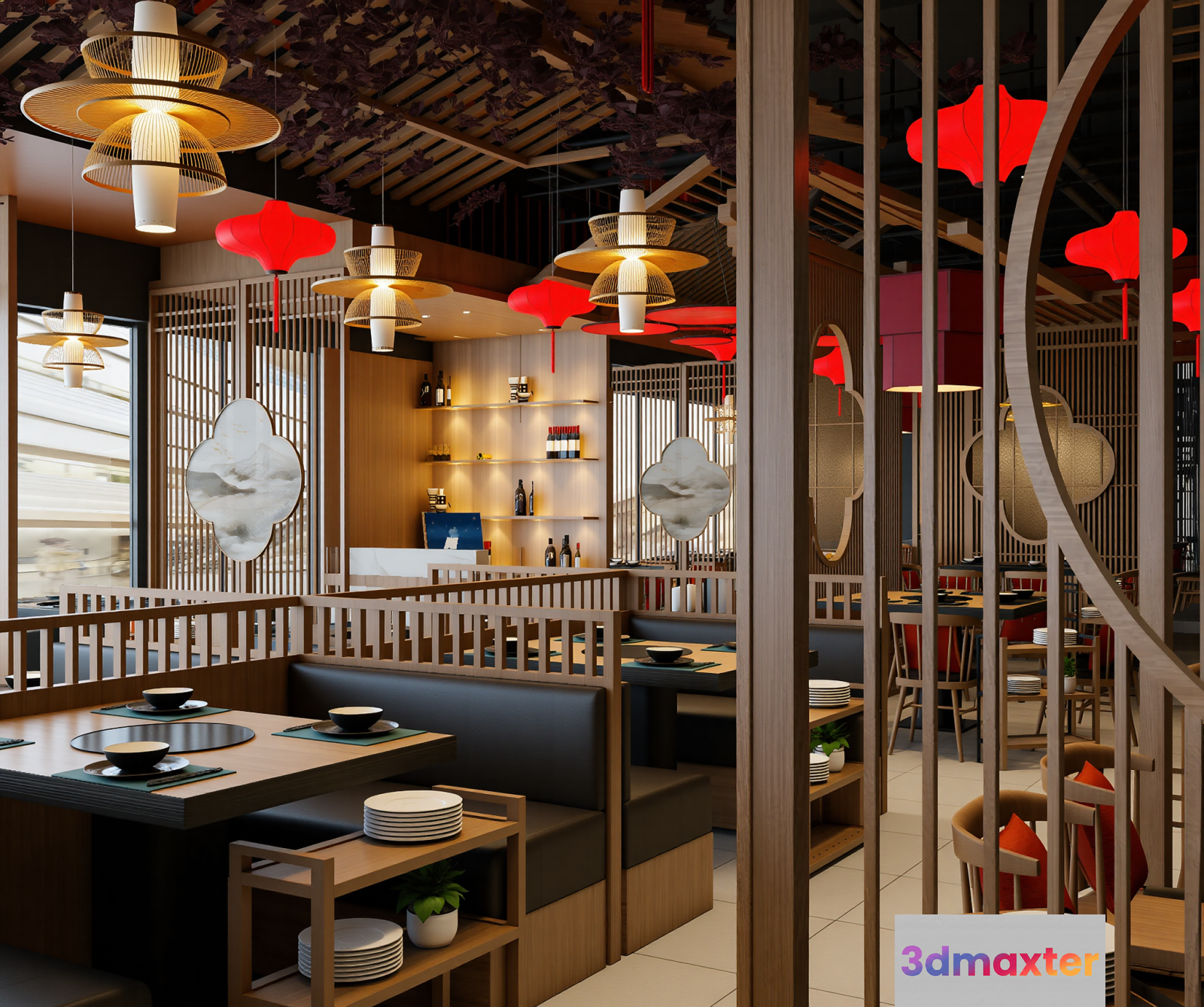 Modern Asian Restaurant 3D Model - 21903 - VRAY Render