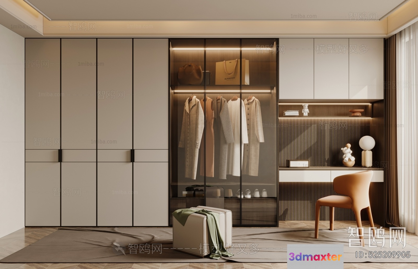 Modern Large Walk-In Closet 3D Model - 15446 - VRAY Render