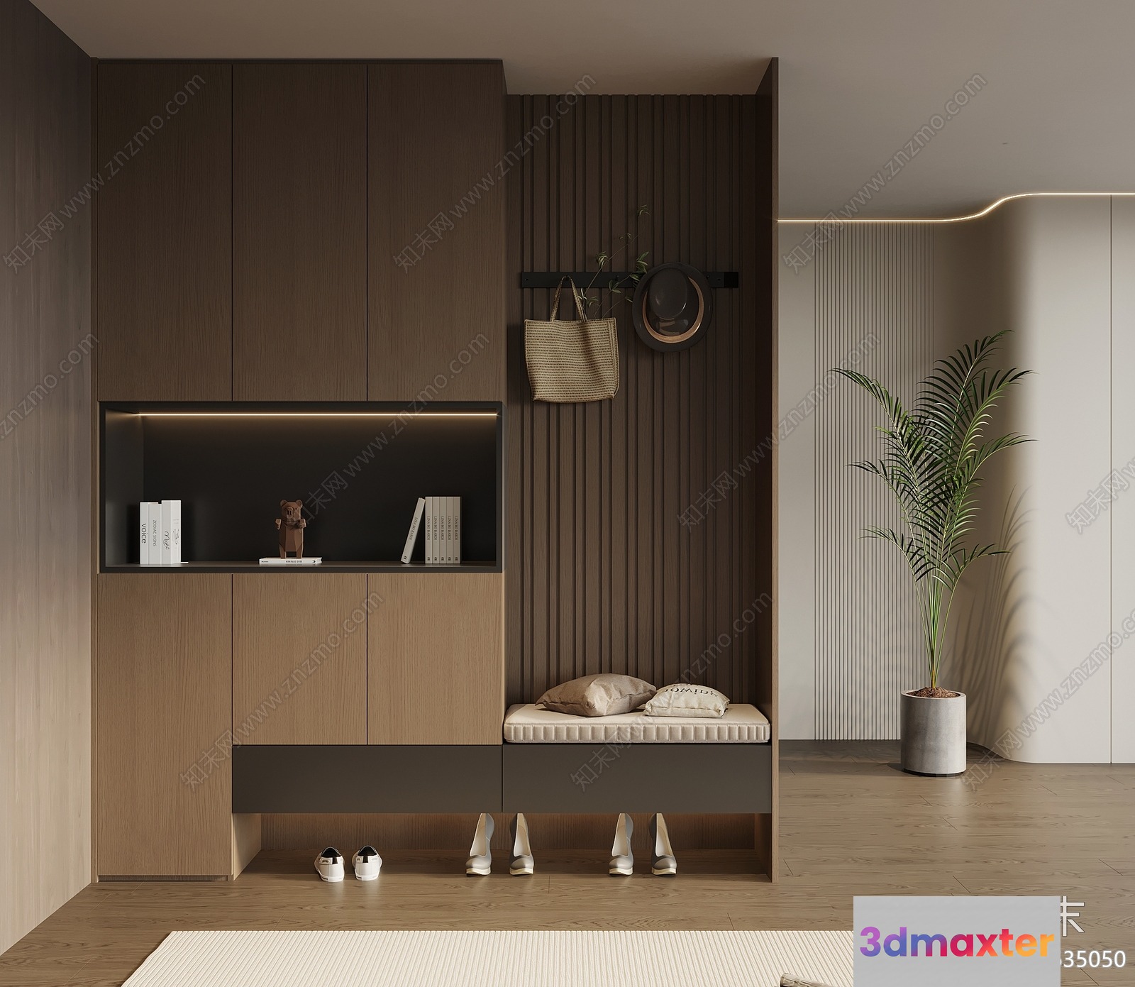Modern Entryway With Built-In Bench 3D Model - 11945 - VRAY Render